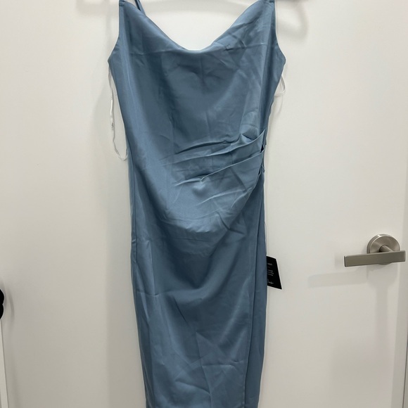 Lulus Dusty Blue Satin Midi Dress - size XS - new, never worn, with tags! - Picture 2 of 8